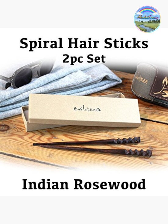 Pair of Spiral Hair Stick Chopsticks - Hand Carved Wood Styling Pins - 7.5 main image 5